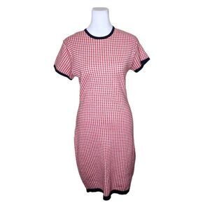 Ann Taylor Vintage 80s Body Con Shift Dress Womens Size M Red White Gingham Chec